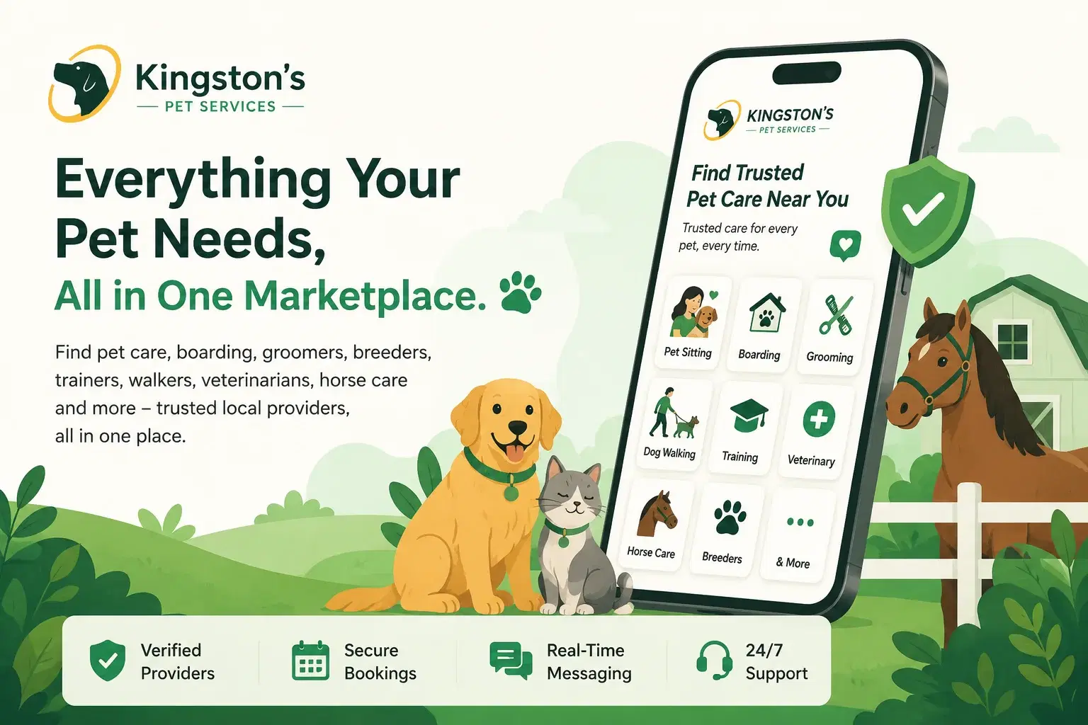 The Kingston's Pet app open on a phone, showing providers nearby