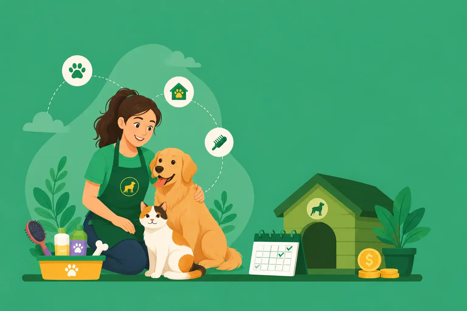 A pet service provider with a dog, ready for a booking